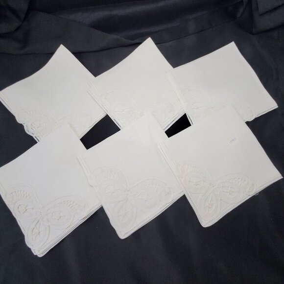 VTG 6 New White Belgium Battenberg Lace Linen Napkins 12" Fine Linen Set Of 6 - Picture 8 of 8